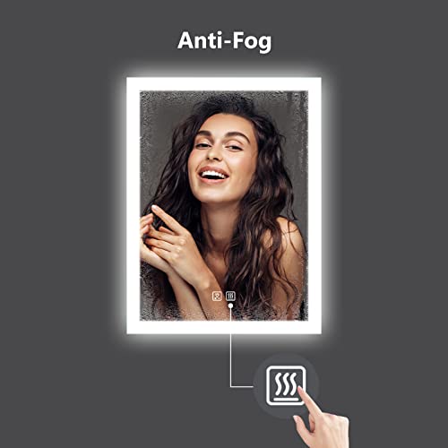 ROOMTEC 24 X 30 inch LED Bathroom Mirror with Adjustable 3-Color Frontlit, Anti-Fog, Smart Memory Function and ETL&UL Certified, Silver