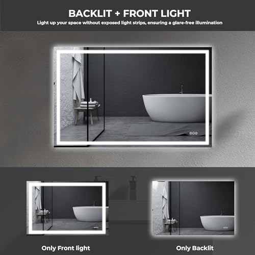 THNIKRE LED Mirror for Bathroom, 48x24 Vanity Mirror with Lights Bathroom Mirror with Lights, Smart Lighted Bathroom Mirror for Wall, Wall-Mounted Illuminated Dimmable Frameless Mirrors with Anti-Fog