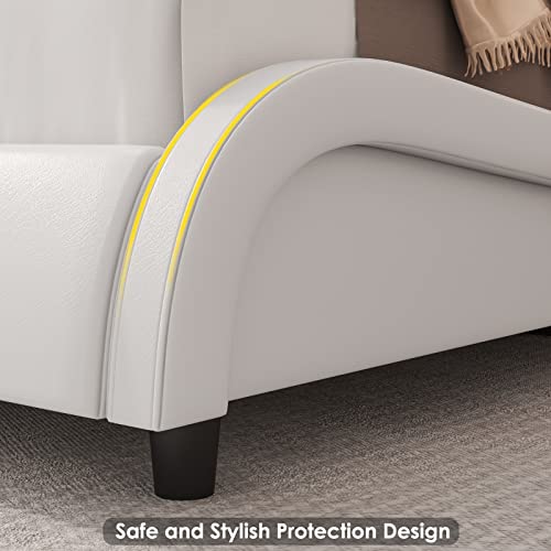 Keyluv Modern Upholstered King Bed Frame with Adjustable LED Headboard, Wave-Like Curve Design, Solid Wooden Slats Support, No Box Spring Needed, Noise Free, White