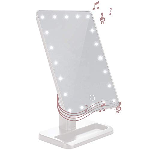 Aduro Vanity Mirror Makeup Mirror With Lights And Wireless Speaker, U-Reflect Beauty LED Wireless Swivel Smart Home Audio Mirror With Tray (White)