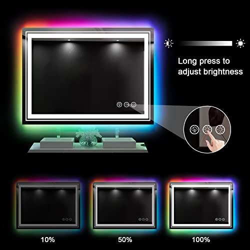 Snowdool 24”X36“ LED Bathroom Mirror with Lights, Anti Fog Mirror with RGB Backlit Mirror Bathroom, Dimmable Smart Lighted Bathroom Vanity Mirror, Horizontal/Vertical (RGB Backlit + Front Light)
