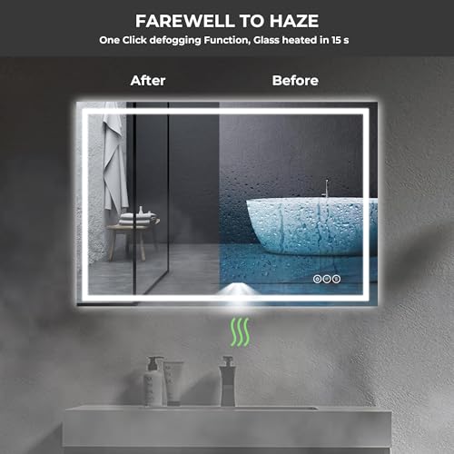THNIKRE LED Mirror for Bathroom, 48x24 Vanity Mirror with Lights Bathroom Mirror with Lights, Smart Lighted Bathroom Mirror for Wall, Wall-Mounted Illuminated Dimmable Frameless Mirrors with Anti-Fog