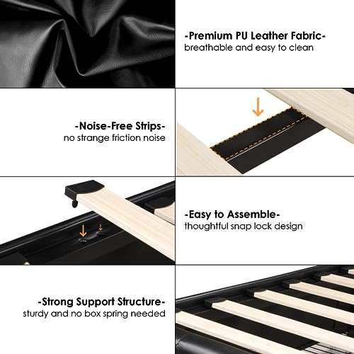 HIFIT King Smart LED Platform Bed Frame with 4 Storage Drawers, Crystal Button-Tufted & Stainless Gold Trim Wingback Headboard, Modern PU Upholstered Black No Box Spring Needed/Easy Assembly