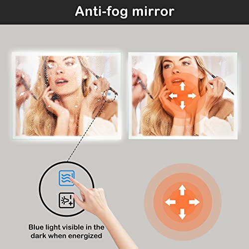 ROOMTEC 24 X 30 inch LED Bathroom Mirror with Adjustable 3-Color Frontlit, Anti-Fog, Smart Memory Function and ETL&UL Certified, Silver