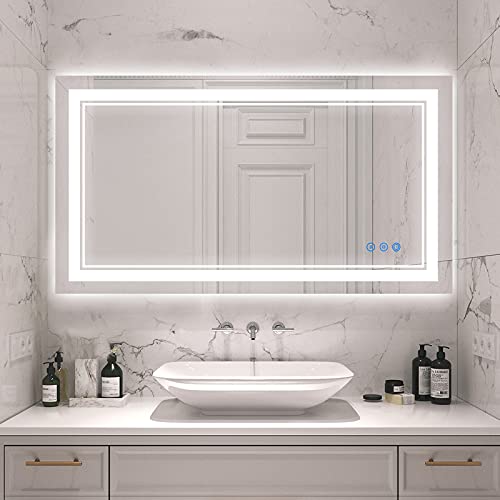 Gmhehly LED Bathroom Vanity Mirror, 40x24 Inch Wall Mounted Timing Function Smart Mirror with Anti-Fog, Memory and Dimmable Light, Horizontal & Vertical