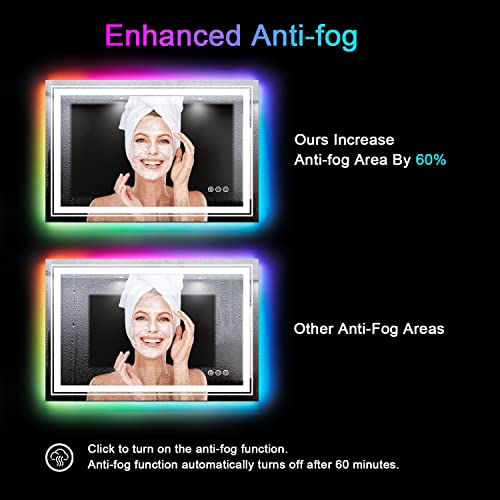 Snowdool 24”X36“ LED Bathroom Mirror with Lights, Anti Fog Mirror with RGB Backlit Mirror Bathroom, Dimmable Smart Lighted Bathroom Vanity Mirror, Horizontal/Vertical (RGB Backlit + Front Light)