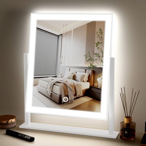 durup Lighted led Makeup Mirror Hollywood Mirror Vanity Makeup Mirror with Lights Smart Touch Control 3-Gear Dimable Light 360°Rotation (12in. White)