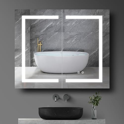 Wemin Smart Home 36x30 LED Mirror Medicine Cabinet Recessed or Surface, Defogger, Makeup Mirror 3X, Adjustable Color Temp & Dimmer, Outlets & USB (Cubic 36 x 30)