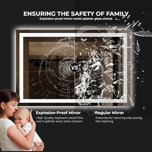 THNIKRE LED Mirror for Bathroom, 48x24 Vanity Mirror with Lights Bathroom Mirror with Lights, Smart Lighted Bathroom Mirror for Wall, Wall-Mounted Illuminated Dimmable Frameless Mirrors with Anti-Fog