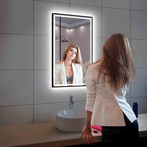 24”x36 Led Bathroom Mirror with Antifog, Dimmer, Adjustable Color Temperature, Smart Bathroom Led Mirror with Black Frame
