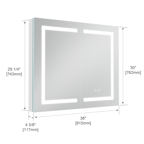 Wemin Smart Home 36x30 LED Mirror Medicine Cabinet Recessed or Surface, Defogger, Makeup Mirror 3X, Adjustable Color Temp & Dimmer, Outlets & USB (Cubic 36 x 30)