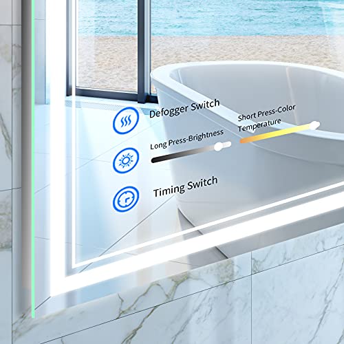 Gmhehly LED Bathroom Vanity Mirror, 40x24 Inch Wall Mounted Timing Function Smart Mirror with Anti-Fog, Memory and Dimmable Light, Horizontal & Vertical