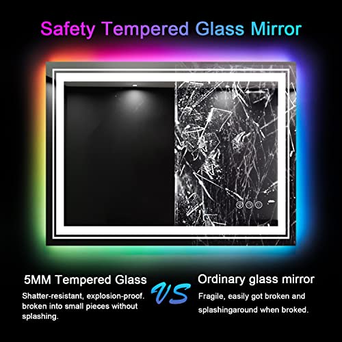 Snowdool 24”X36“ LED Bathroom Mirror with Lights, Anti Fog Mirror with RGB Backlit Mirror Bathroom, Dimmable Smart Lighted Bathroom Vanity Mirror, Horizontal/Vertical (RGB Backlit + Front Light)