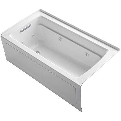KOHLER K-1122-HL-0 Archer 60"x32" alcove whirlpool with integral apron, left hand drain and heater, White