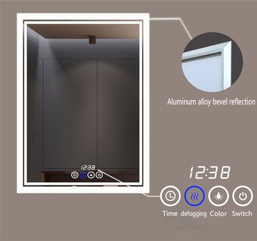 Msrorriw Wall-Mounted Bathroom Mirror with LED-Lights - 24 x 32 Inch Frame Vanity Mirrors with Dimmable (24" x 32", Rectangle)
