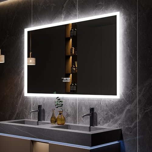 GESIPOR 60"x36" Bathroom LED Mirror with Wireless Speaker Wall Switch - Lighted Vanity Mirrors for Bathroom Wall Mounted Backlit, Dimmable Light 3000K/6000K Anti-Fog Makeup Smart Mirror (Horizontal)