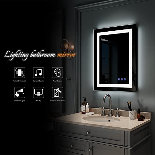 Bonnlo 32"×24" (800×600mm)Bluetooth Mirror,Led Bathroom Mirror Smart Mirror with Bluetooth Speaker, Anti-Fog Bathroom Led Mirror with Memory Touch, Dimmable Espejos Para Baños, Vertically/Horizontally