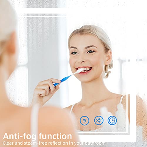 Gmhehly LED Bathroom Vanity Mirror, 40x24 Inch Wall Mounted Timing Function Smart Mirror with Anti-Fog, Memory and Dimmable Light, Horizontal & Vertical