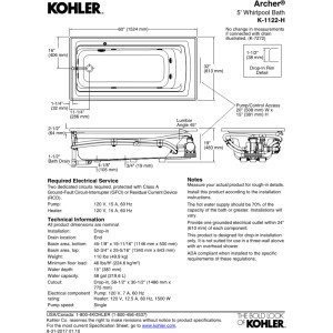 KOHLER K-1122-HL-0 Archer 60"x32" alcove whirlpool with integral apron, left hand drain and heater, White