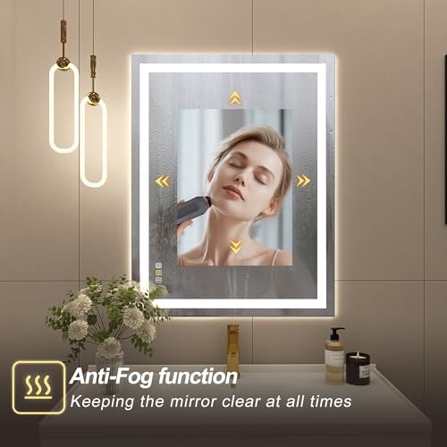 STARLEAD Led-Bathroom-Mirror-with-Lights, 28"x36" Wall-Mounted with 3 Colors Dimmable Light, Bluetooth Speaker, Anti-Fog, Memory, Tempered Glass, Front & Backlit (Horizontal/Vertical)