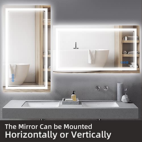 Gmhehly LED Bathroom Vanity Mirror, 40x24 Inch Wall Mounted Timing Function Smart Mirror with Anti-Fog, Memory and Dimmable Light, Horizontal & Vertical