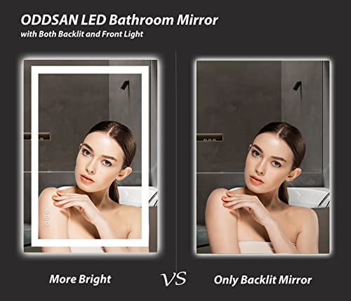 ODDSAN 40x32 Smart Led Mirror for Bathroom, Dimmable Vanity Mirror with Lights, Backlit and Front Lit Makeup Mirror for Wall, Anti-Fog (Horizontal/Vertical)