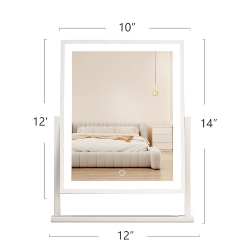 durup Lighted led Makeup Mirror Hollywood Mirror Vanity Makeup Mirror with Lights Smart Touch Control 3-Gear Dimable Light 360°Rotation (12in. White)