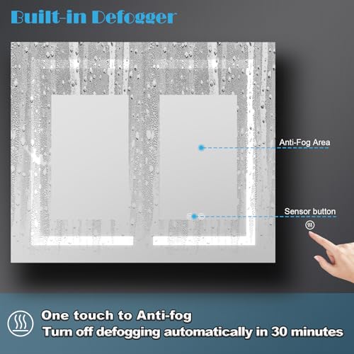 Wemin Smart Home 36x30 LED Mirror Medicine Cabinet Recessed or Surface, Defogger, Makeup Mirror 3X, Adjustable Color Temp & Dimmer, Outlets & USB (Cubic 36 x 30)