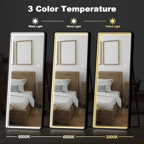 PexFix 64"x 21" LED Rectangle Full Length Mirror Standing Floor Mirror, Full Body Dressing Mirror, Wall Mounted Hanging Mirror for Bedroom, Black