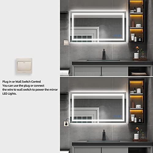 Gmhehly LED Bathroom Vanity Mirror, 40x24 Inch Wall Mounted Timing Function Smart Mirror with Anti-Fog, Memory and Dimmable Light, Horizontal & Vertical