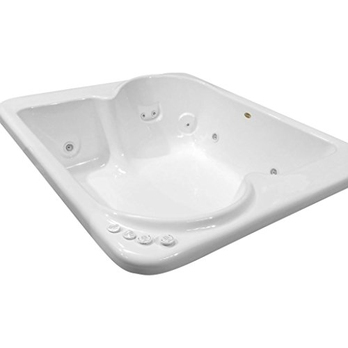 Carver Tubs - BE7260 - Modern Acrylic Fiberglass Whirlpool Tub Water Massage Two Person Bathtub, w/Heated 12 Jet - Modern White Square Acrylic Tub - Deep Relaxing Soak - 72"L x 60"W x 19"H