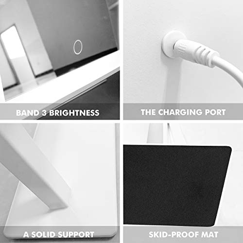 durup Lighted led Makeup Mirror Hollywood Mirror Vanity Makeup Mirror with Lights Smart Touch Control 3-Gear Dimable Light 360°Rotation (12in. White)