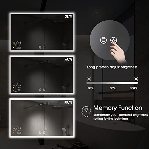Evokor 40 x 24 Inch Led Smart Bathroom Mirror with Lights, Anti Fog Lighted Vanity Mirror with Weather Time Wall Mounted, White/Warm/Natural Light Dimmable, CRI92, IP54 Waterproof (Horizontal)