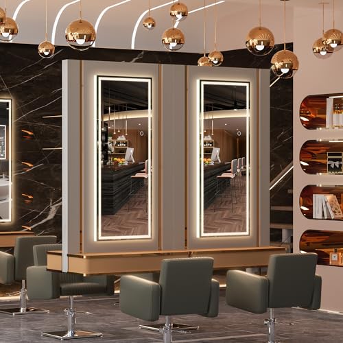 Hasipu LED Door Mirror Full Length, 44" x 16" Lighted Over The Door Hanging Mirror, Full Body Wall Mounted Mirror, Light Up Long Dressing Mirror, Square White
