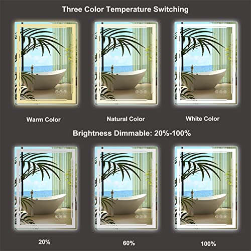 M LTMIRROR 24x32 Lighted Bathroom Mirror with Bluetooth Speaker - Smart LED Vanity Makeup Wall Mounted Mirrors - 3 Lights Setting Anti-Fog Dimmable Touch Button Vertical/Horizontal