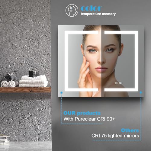 Wemin Smart Home 36x30 LED Mirror Medicine Cabinet Recessed or Surface, Defogger, Makeup Mirror 3X, Adjustable Color Temp & Dimmer, Outlets & USB (Cubic 36 x 30)