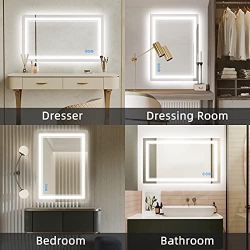 Gmhehly LED Bathroom Vanity Mirror, 40x24 Inch Wall Mounted Timing Function Smart Mirror with Anti-Fog, Memory and Dimmable Light, Horizontal & Vertical