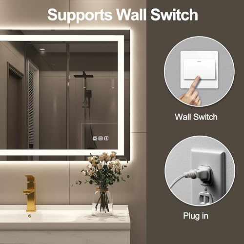 STARLEAD Led-Bathroom-Mirror-with-Lights, 28"x36" Wall-Mounted with 3 Colors Dimmable Light, Bluetooth Speaker, Anti-Fog, Memory, Tempered Glass, Front & Backlit (Horizontal/Vertical)