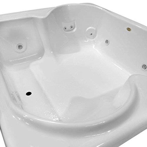 Carver Tubs - BE7260 - Modern Acrylic Fiberglass Whirlpool Tub Water Massage Two Person Bathtub, w/Heated 12 Jet - Modern White Square Acrylic Tub - Deep Relaxing Soak - 72"L x 60"W x 19"H