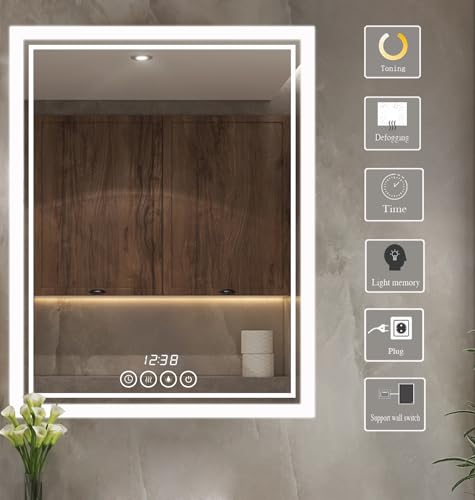 Msrorriw Wall-Mounted Bathroom Mirror with LED-Lights - 24 x 32 Inch Frame Vanity Mirrors with Dimmable (24" x 32", Rectangle)