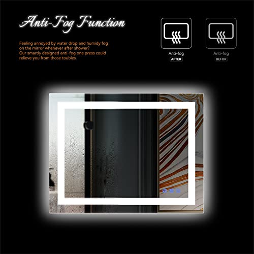 Bonnlo 32"×24" (800×600mm)Bluetooth Mirror,Led Bathroom Mirror Smart Mirror with Bluetooth Speaker, Anti-Fog Bathroom Led Mirror with Memory Touch, Dimmable Espejos Para Baños, Vertically/Horizontally