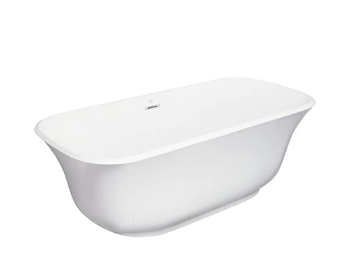 Morhome 67" Acrylic Freestanding Soaking Bathtub, Curve Edge Freestanding Soaking Bath Tub With Toe-tap Drain in Chrome & Classic Slotted Overflow, Glossy White, cUPC Certified