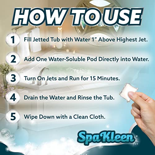 SpaKleen Jetted Tub Cleaner for Jacuzzis, Bathtubs, Whirlpools, Septic Safe, 10 Cleanings Per Pouch, Fast Action Formula, Made In The USA