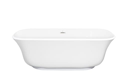 Morhome 67" Acrylic Freestanding Soaking Bathtub, Curve Edge Freestanding Soaking Bath Tub With Toe-tap Drain in Chrome & Classic Slotted Overflow, Glossy White, cUPC Certified