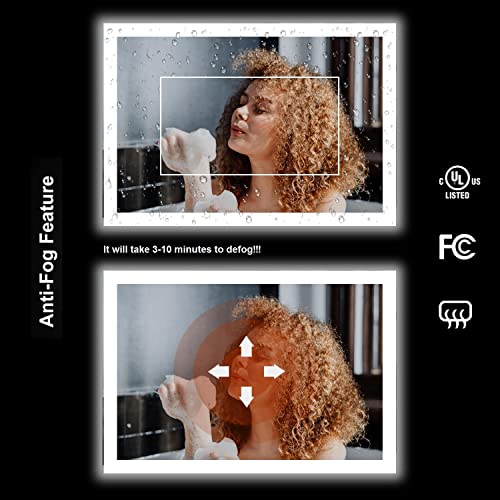 GESIPOR 60"x36" Bathroom LED Mirror with Wireless Speaker Wall Switch - Lighted Vanity Mirrors for Bathroom Wall Mounted Backlit, Dimmable Light 3000K/6000K Anti-Fog Makeup Smart Mirror (Horizontal)