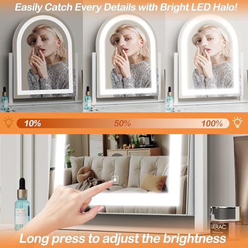 Gvnkvn Lighted Makeup Mirror, Hollywood Vanity Mirror with Lights, Three Color Lighting Modes, and Detachable 10X Magnification Mirror, Smart Touch Control, 360°Rotation (15.2in White)