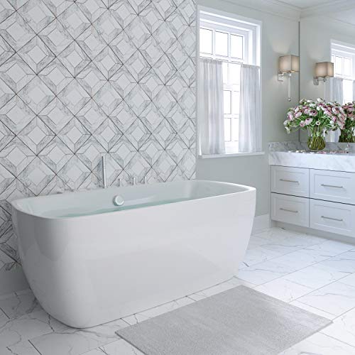 DKB Evian Jetted Whirlpool Tub in White, Deep Soaking Comfort, Hydro- Massage System 14 Whirlpool Jets & Adjustable Air Bubble Infusion, Center Drain, Handheld Shower