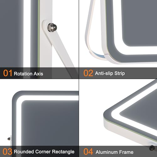 Hasipu Vanity Mirror with Lights, 10" x 12" LED Makeup Mirror, 3 Modes Light, Smart Touch Control Dimmable, 360°Rotation, Rounded Rectangle White Frame