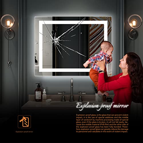 Bonnlo 32"×24" (800×600mm)Bluetooth Mirror,Led Bathroom Mirror Smart Mirror with Bluetooth Speaker, Anti-Fog Bathroom Led Mirror with Memory Touch, Dimmable Espejos Para Baños, Vertically/Horizontally