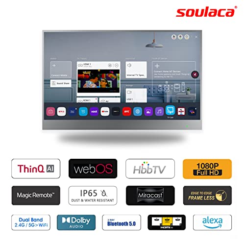 Soulaca 22 inches Smart Mirror TV for Bathroom IP65 Waterproof webOS System with Built-in Alexa ATSC WiFi Bluetooth SPA